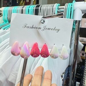 Pink and White Teardrop Earrings